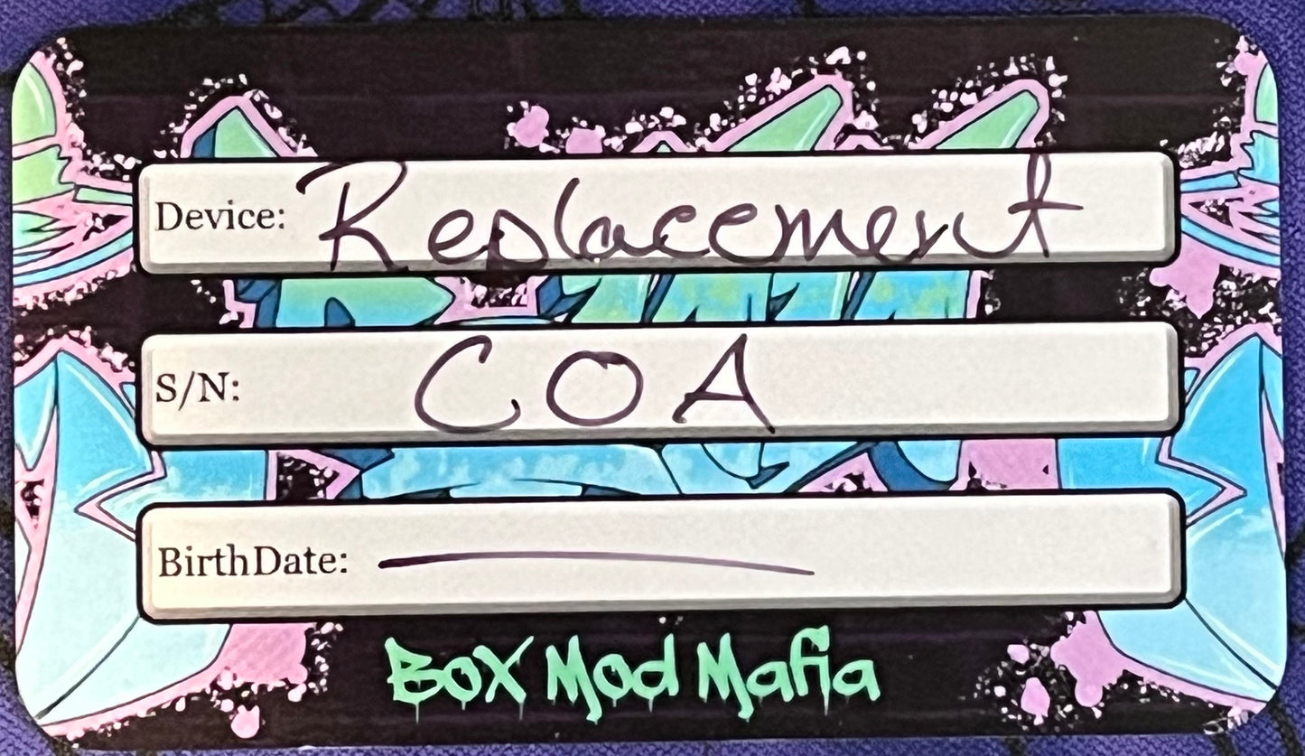 Certificate of Authenticity (COA) Replacement
